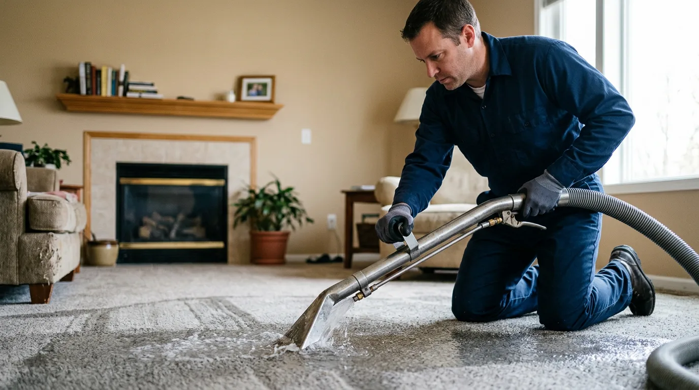 Water damage restoration technician working near Freeburg, IL